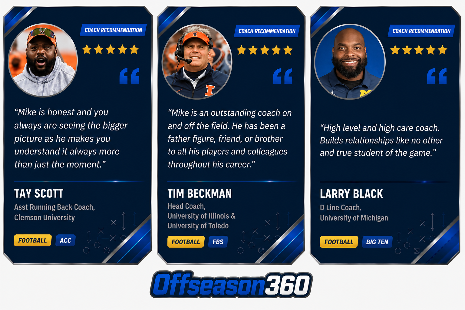 Coach recommendation cards — Coach Terry Jones, Rob Johnson, Lovie Smith