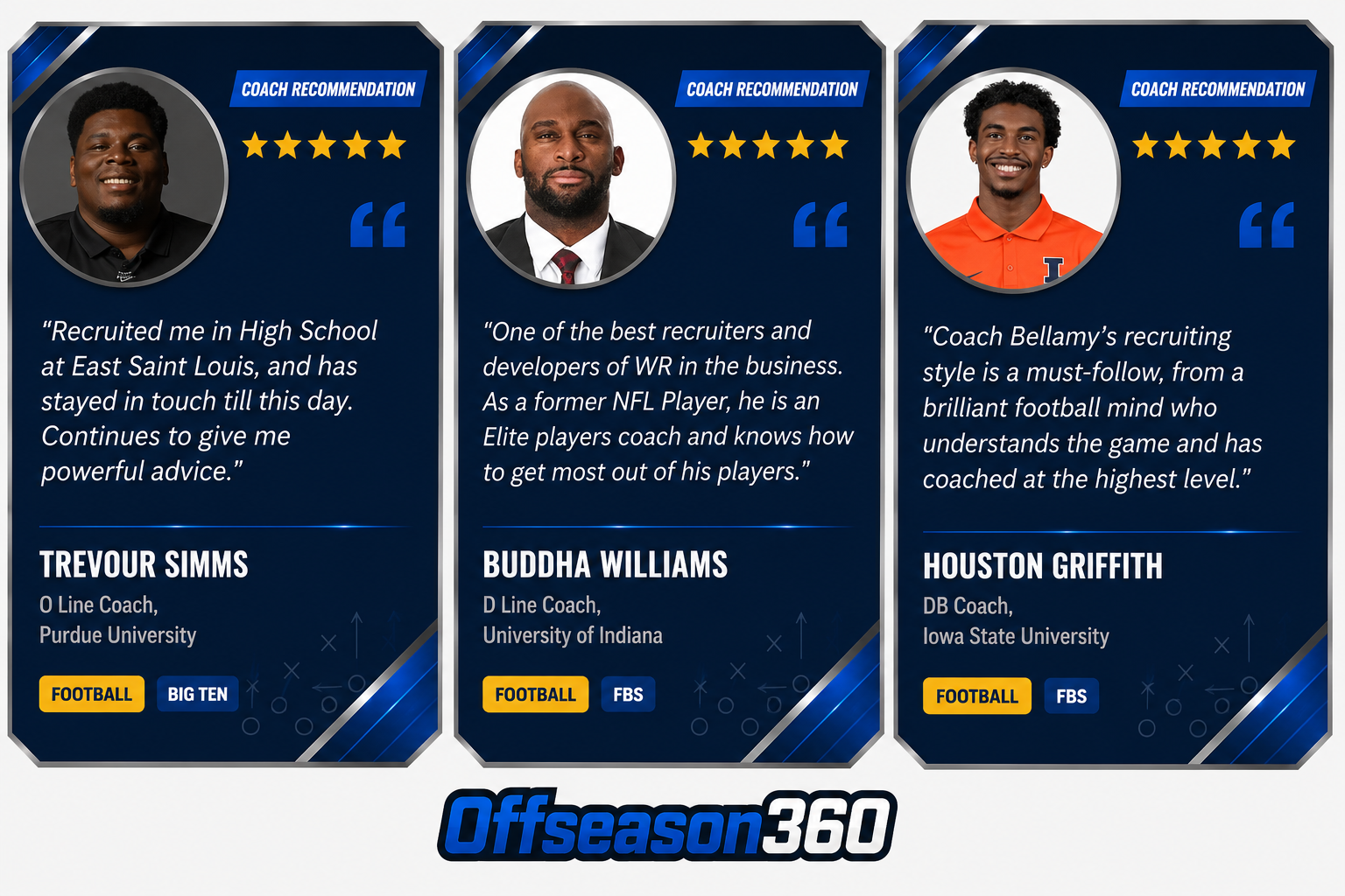 Coach recommendation cards — Tay Scott, Tim Beckman, Larry Black
